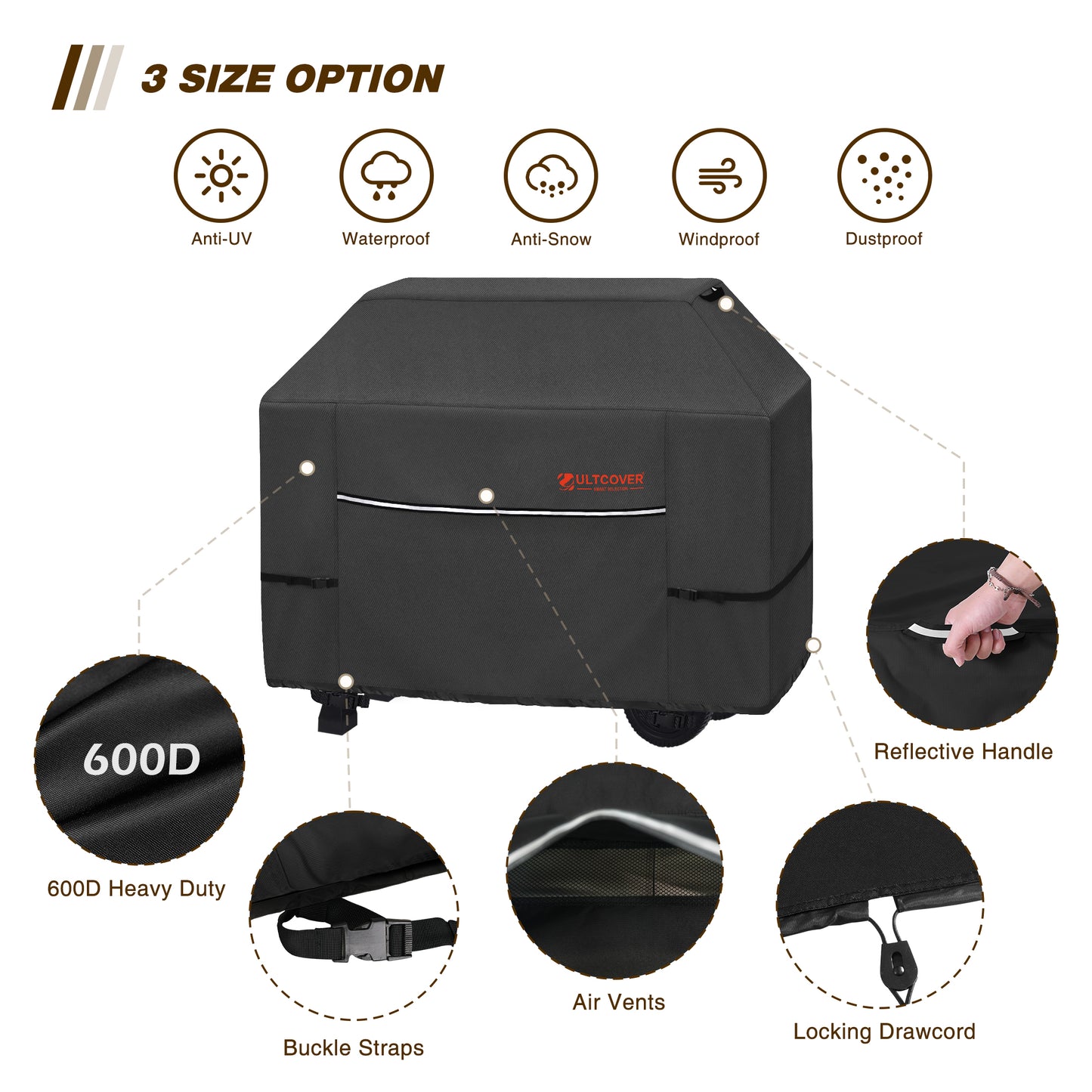 600D barbecue grill cover heavy duty waterproof outdoor protection black