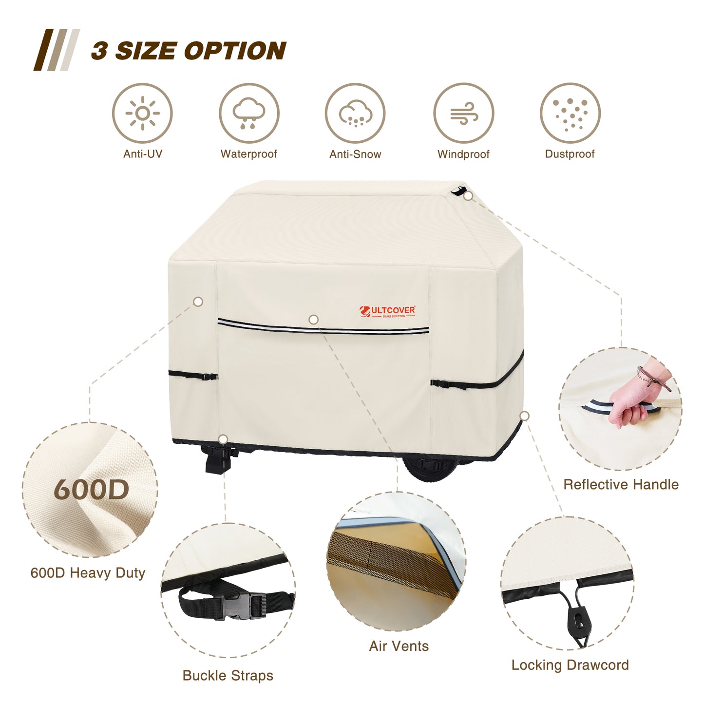 Outdoor furniture cover with features highlighted beige