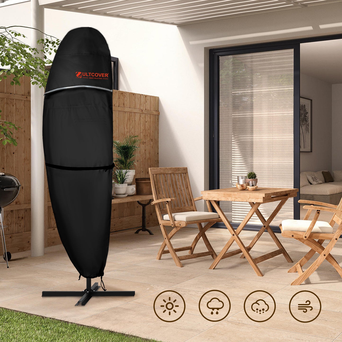 Patio umbrella cover for long term outdoor storage black