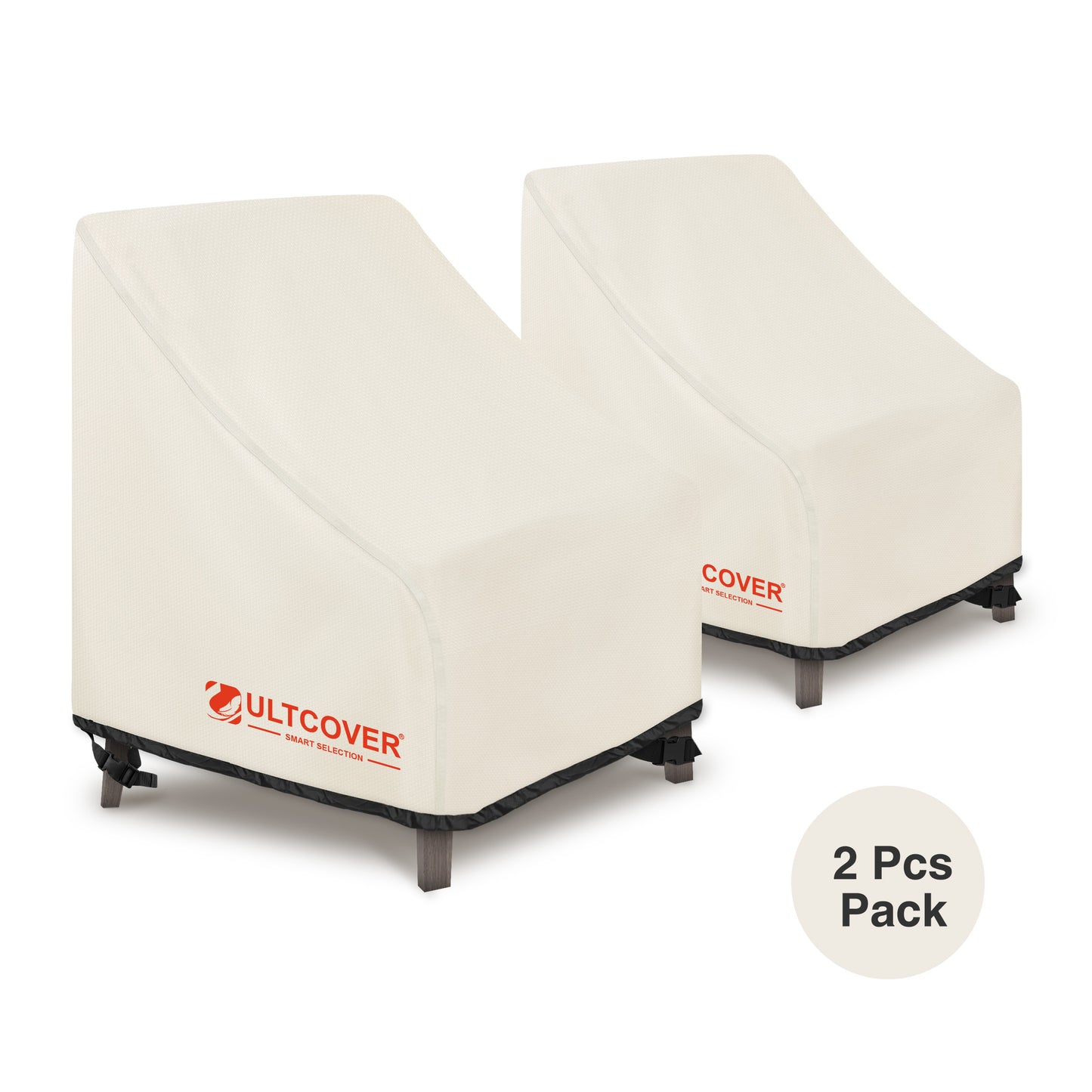 Two beige outdoor furniture covers with 'ULTCOVER' branding beige
