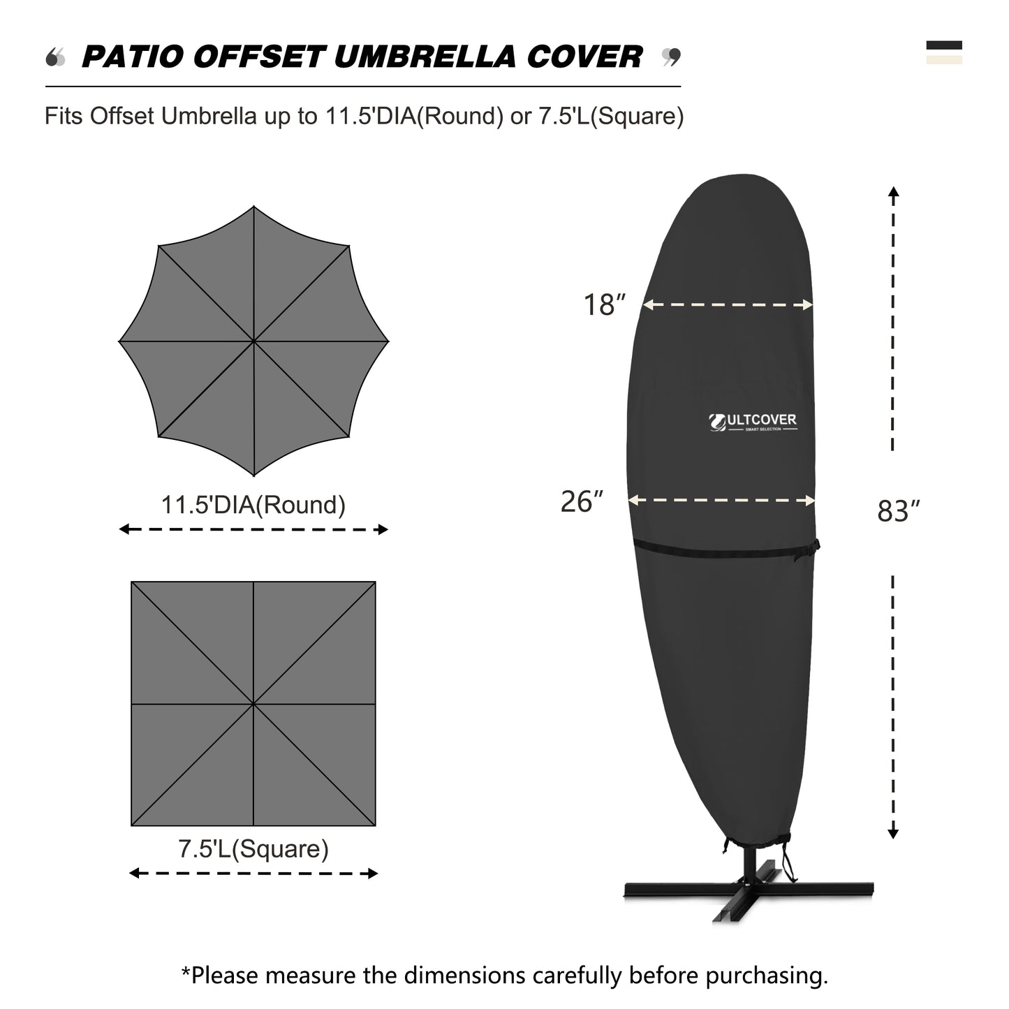 Patio offset umbrella cover with dimensions black