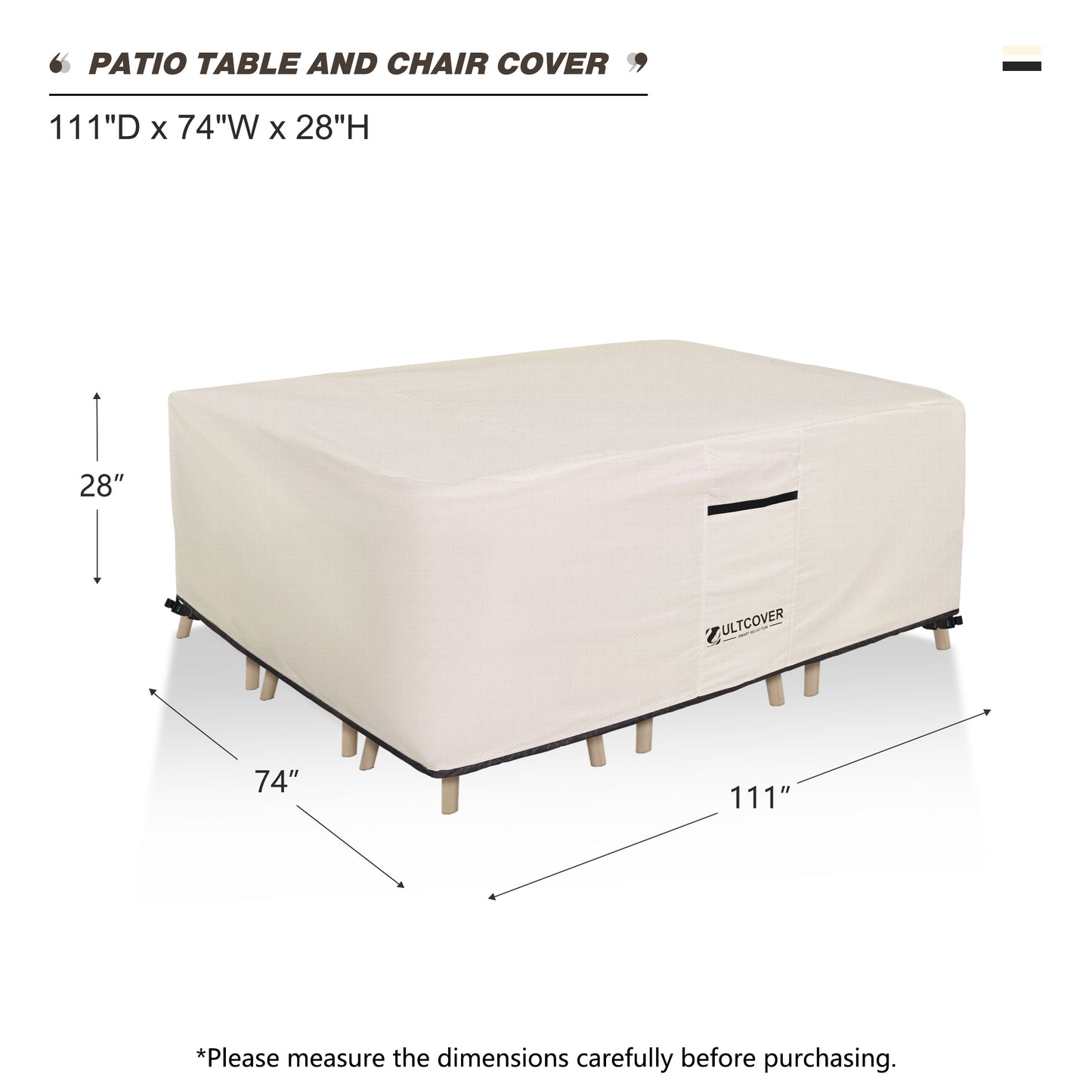 Beige patio table and chair cover with dimensions beige