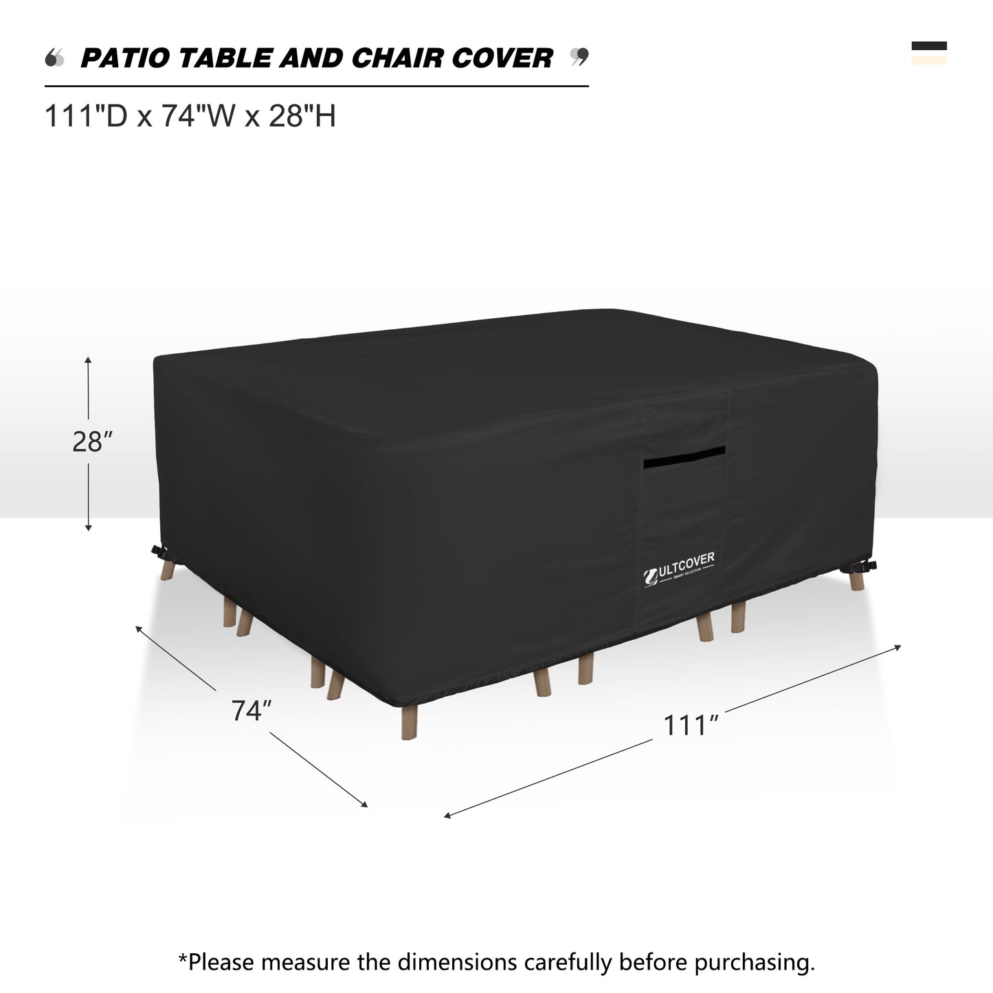 Black patio table and chair cover with dimensions black