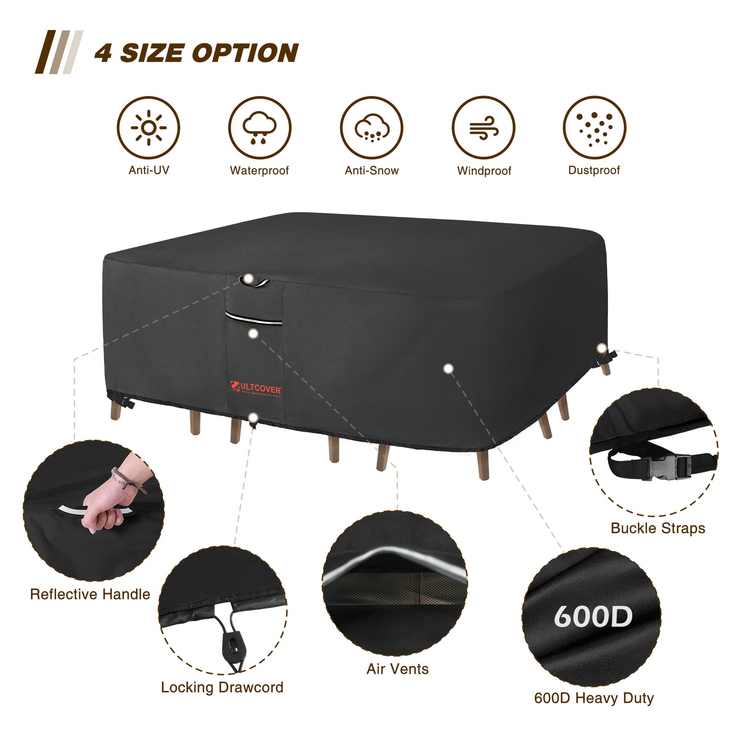 600D waterproof patio table and chair set cover outdoor furniture blk-base-tablecover-600d