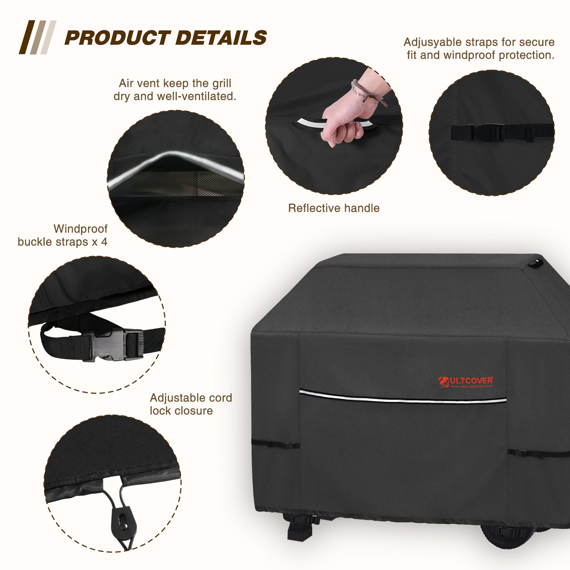 Outdoor barbecue grill cover for gas and charcoal grills black