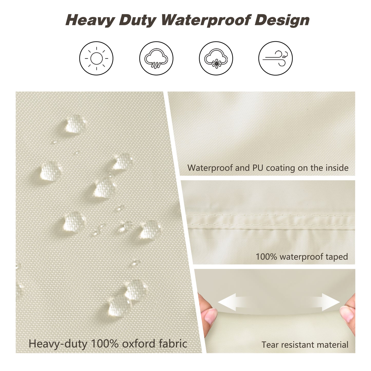 Outdoor patio furniture cover protecting from sun and rain beige