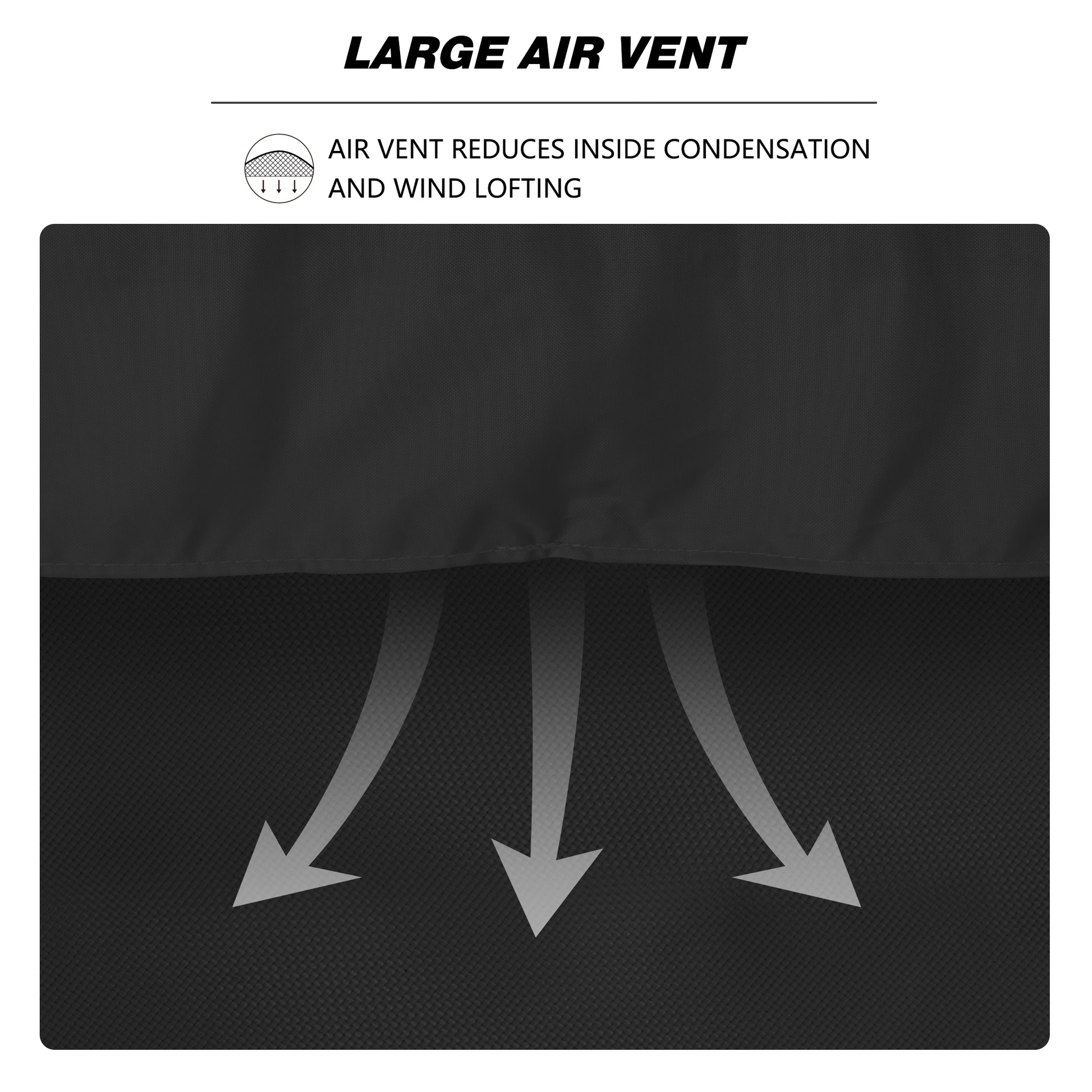 Black mat with large air vent and arrows indicating airflow black
