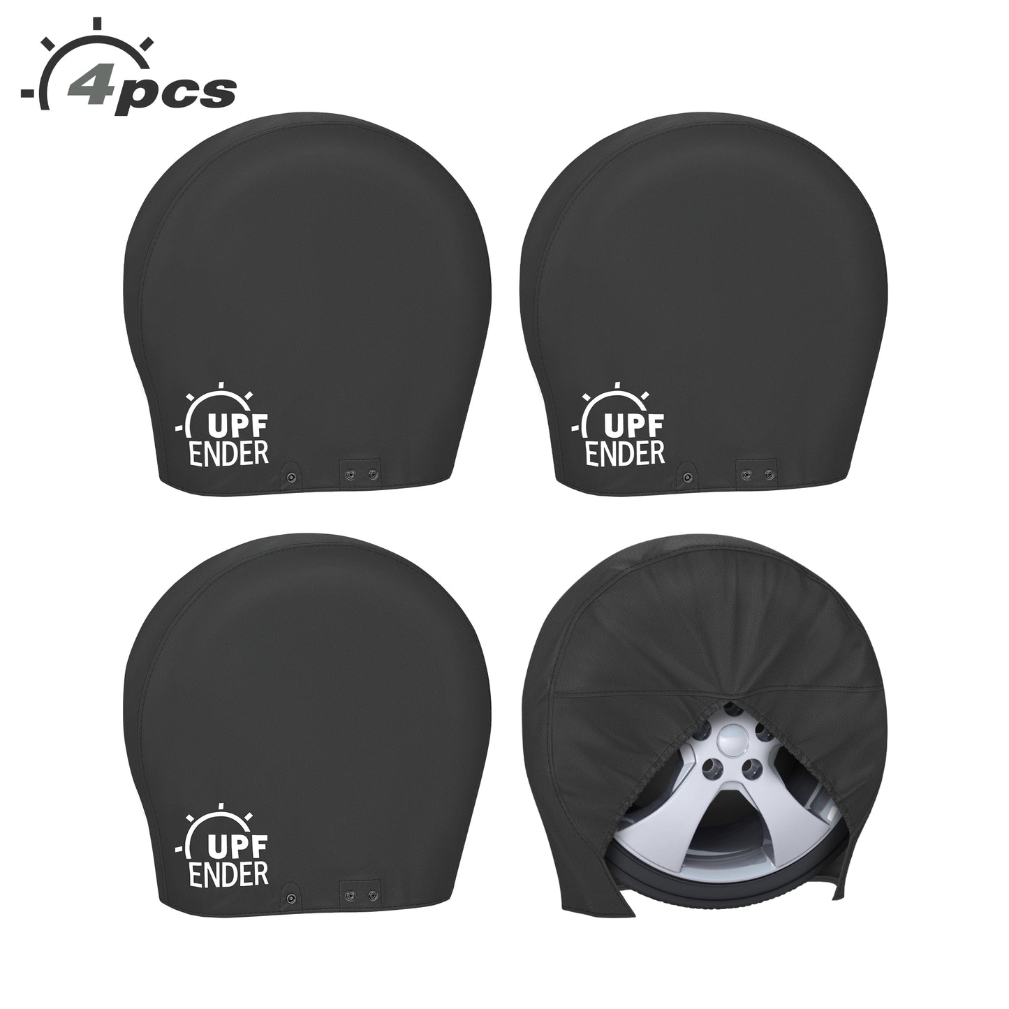 Four black wheel covers with 'UPF ENDER' branding black