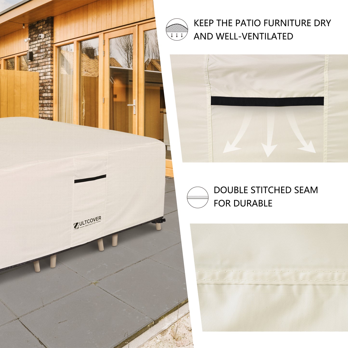 Waterproof patio table cover for outdoor furniture protection beige