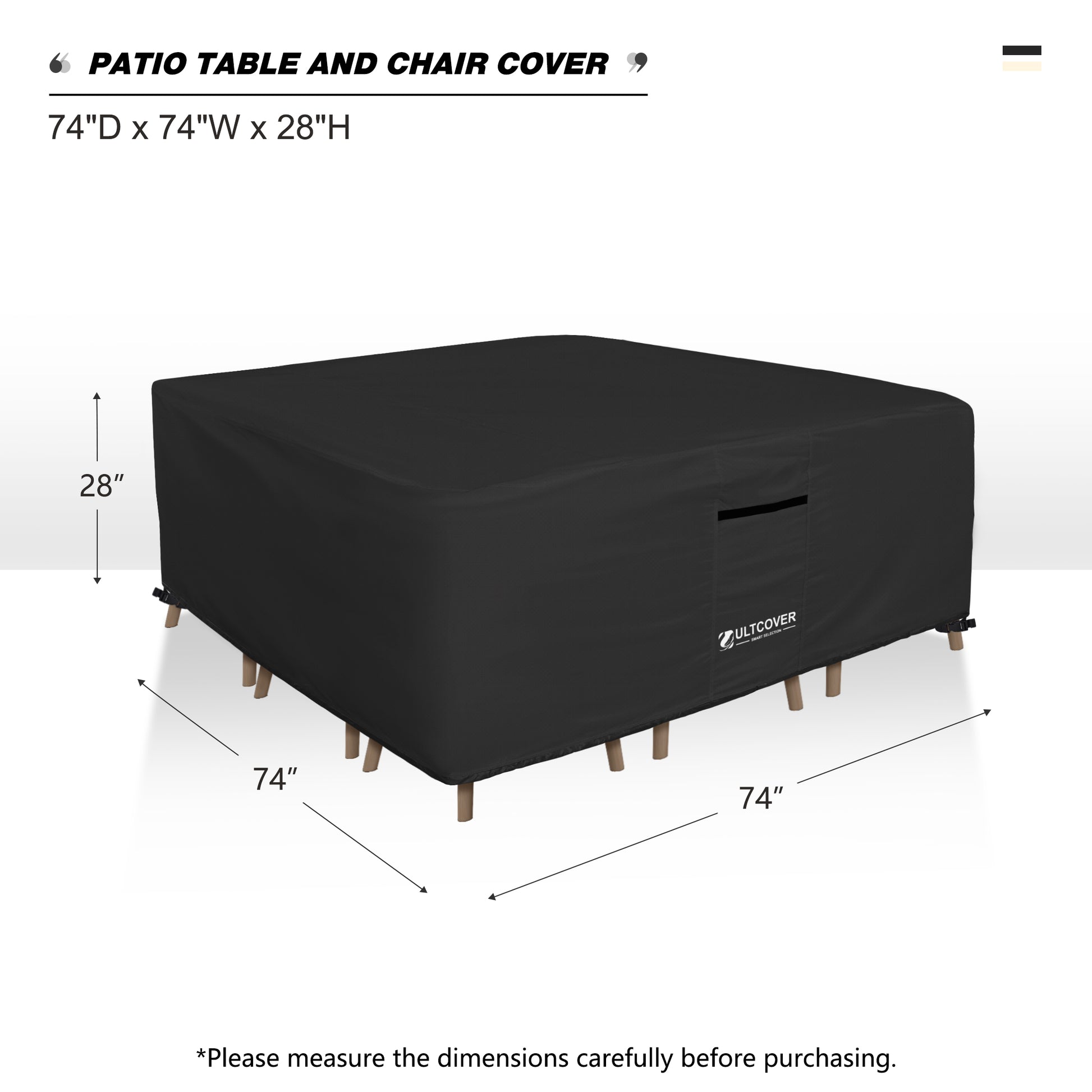 Black patio table and chair cover with dimensions black