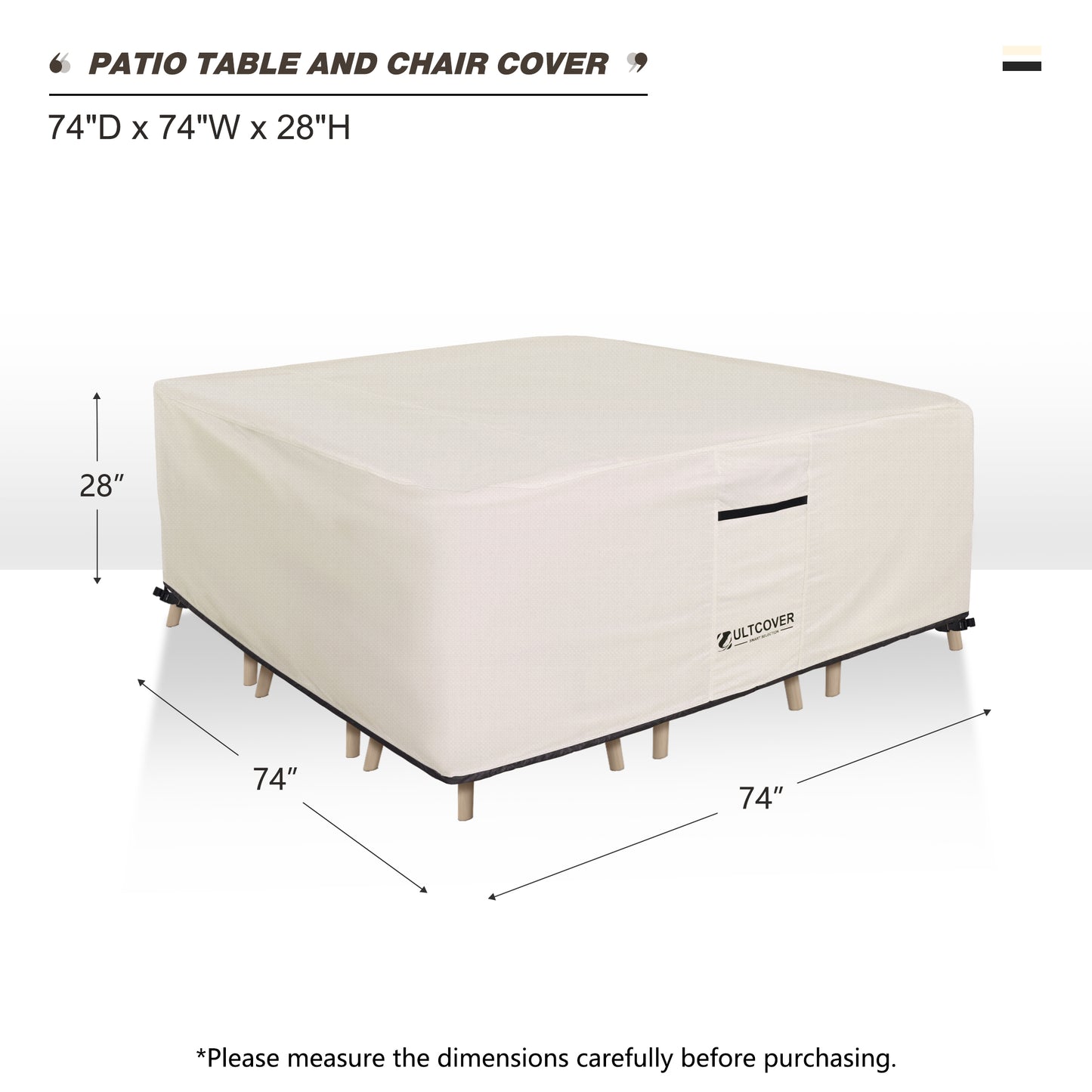 Beige patio table and chair cover with dimensions beige