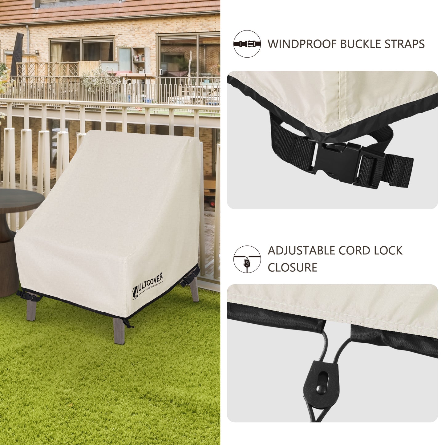Outdoor chair cover protecting patio set from weather beige