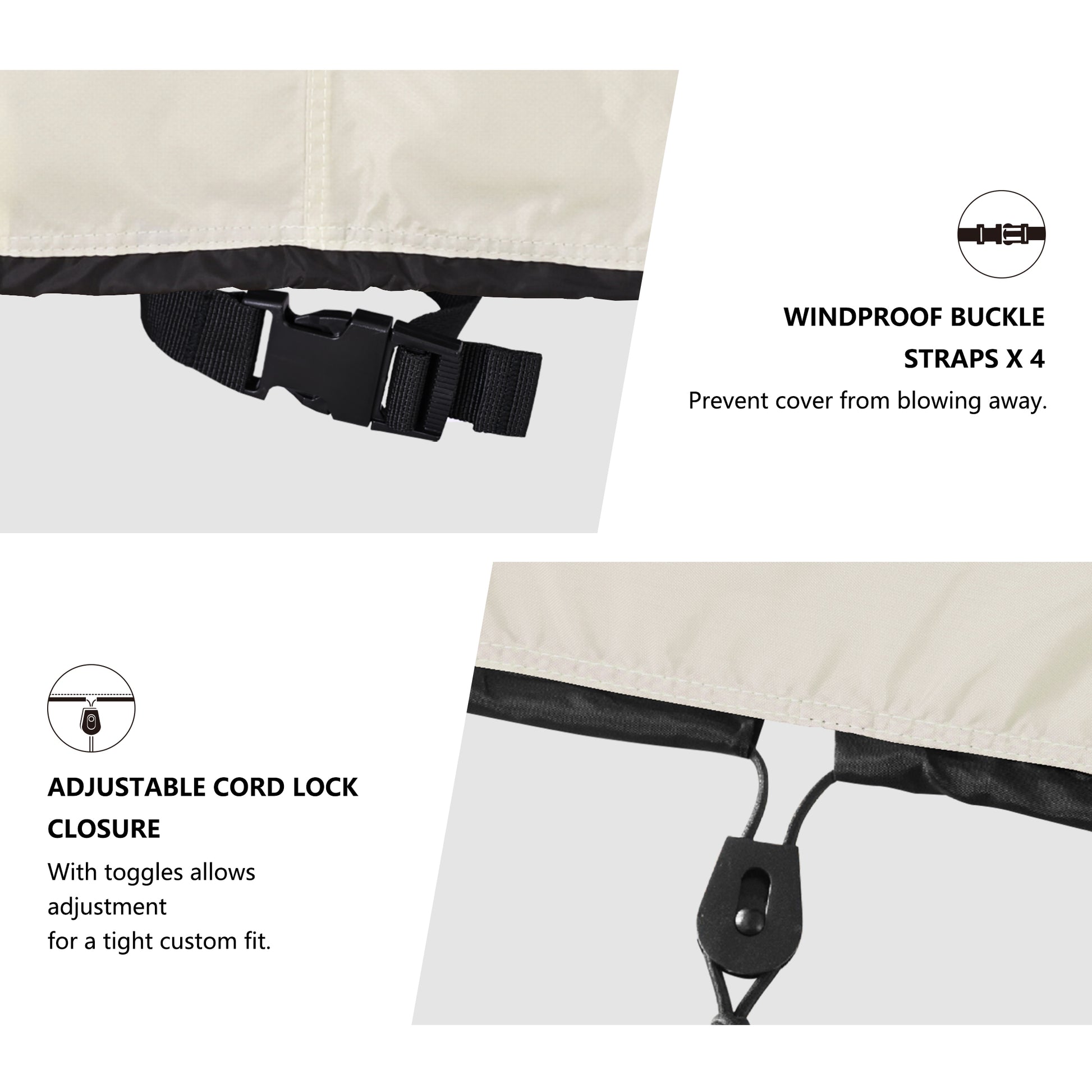 Windproof cover with straps and adjustable cord lock beige