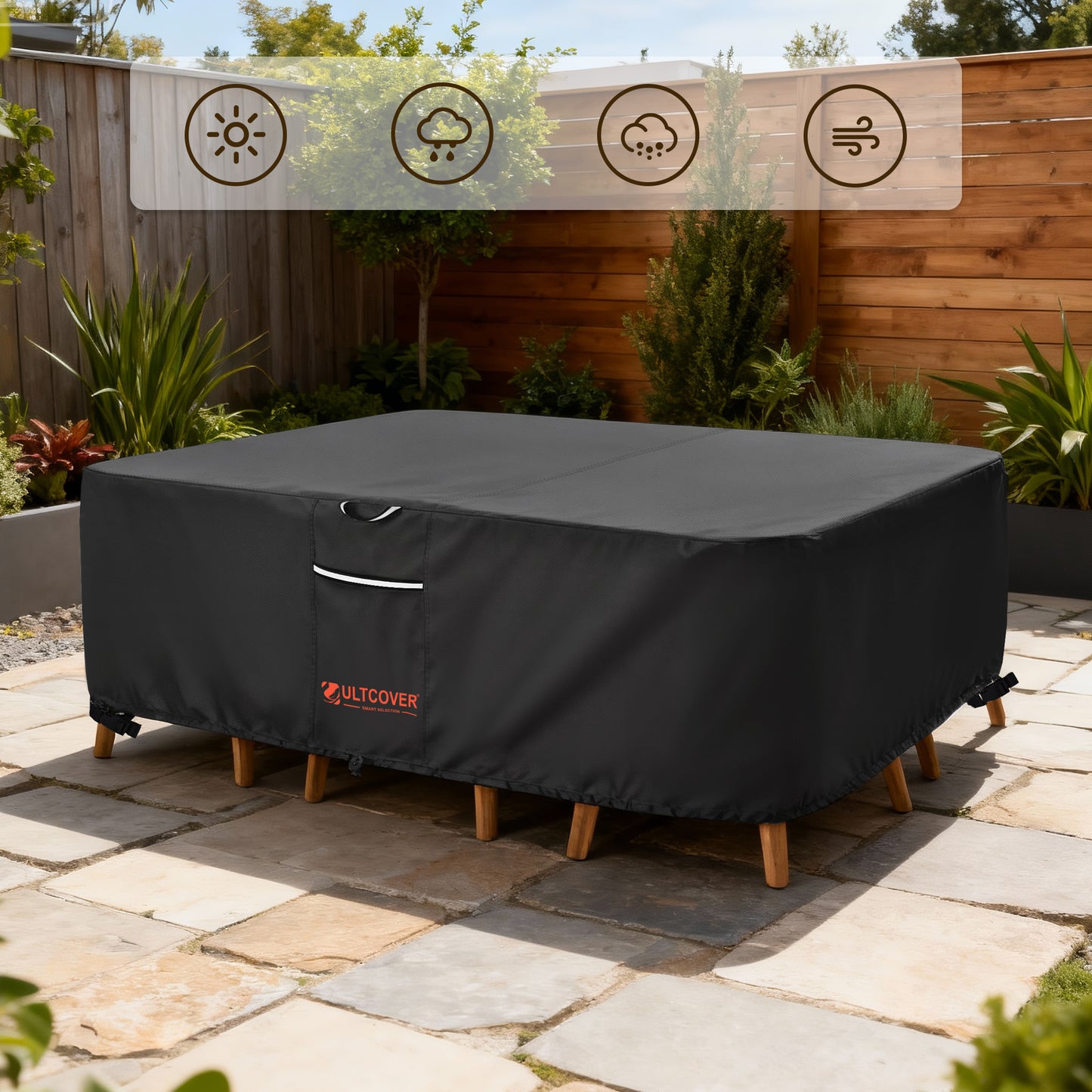 Patio table and chair set cover for all weather protection blk-base-tablecover-600d