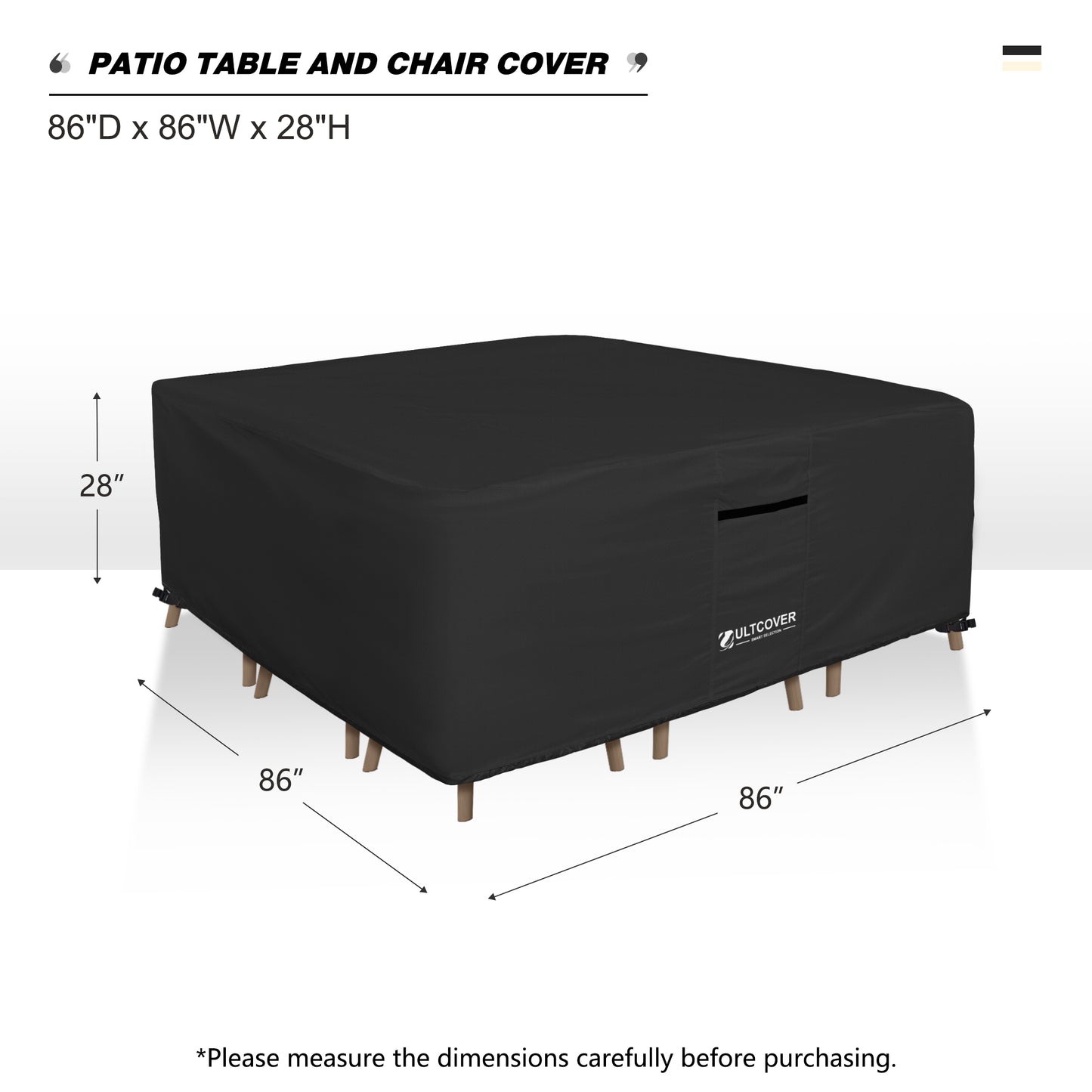Black patio table and chair cover with dimensions black