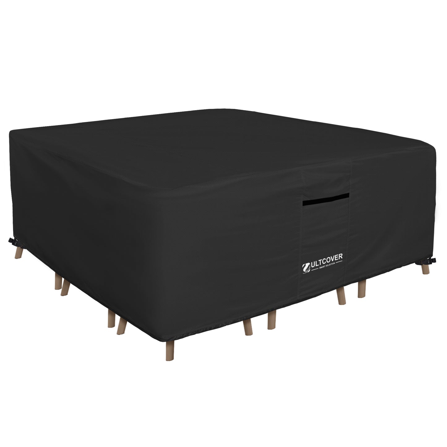 Black outdoor furniture cover with 'ULTCOVER' branding black