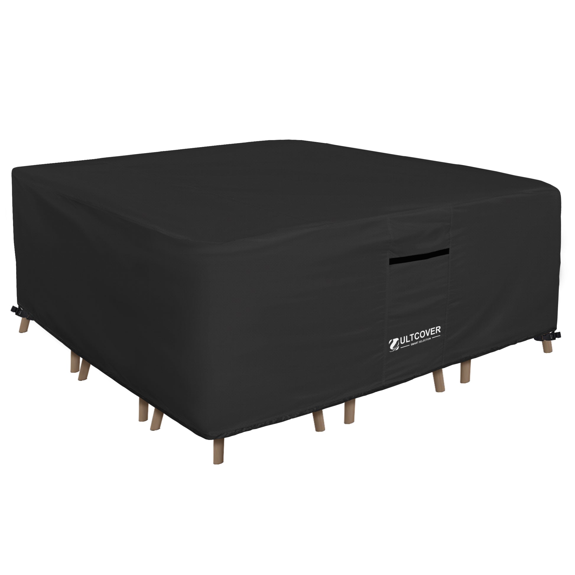 Black outdoor furniture cover with 'ULTCOVER' branding black