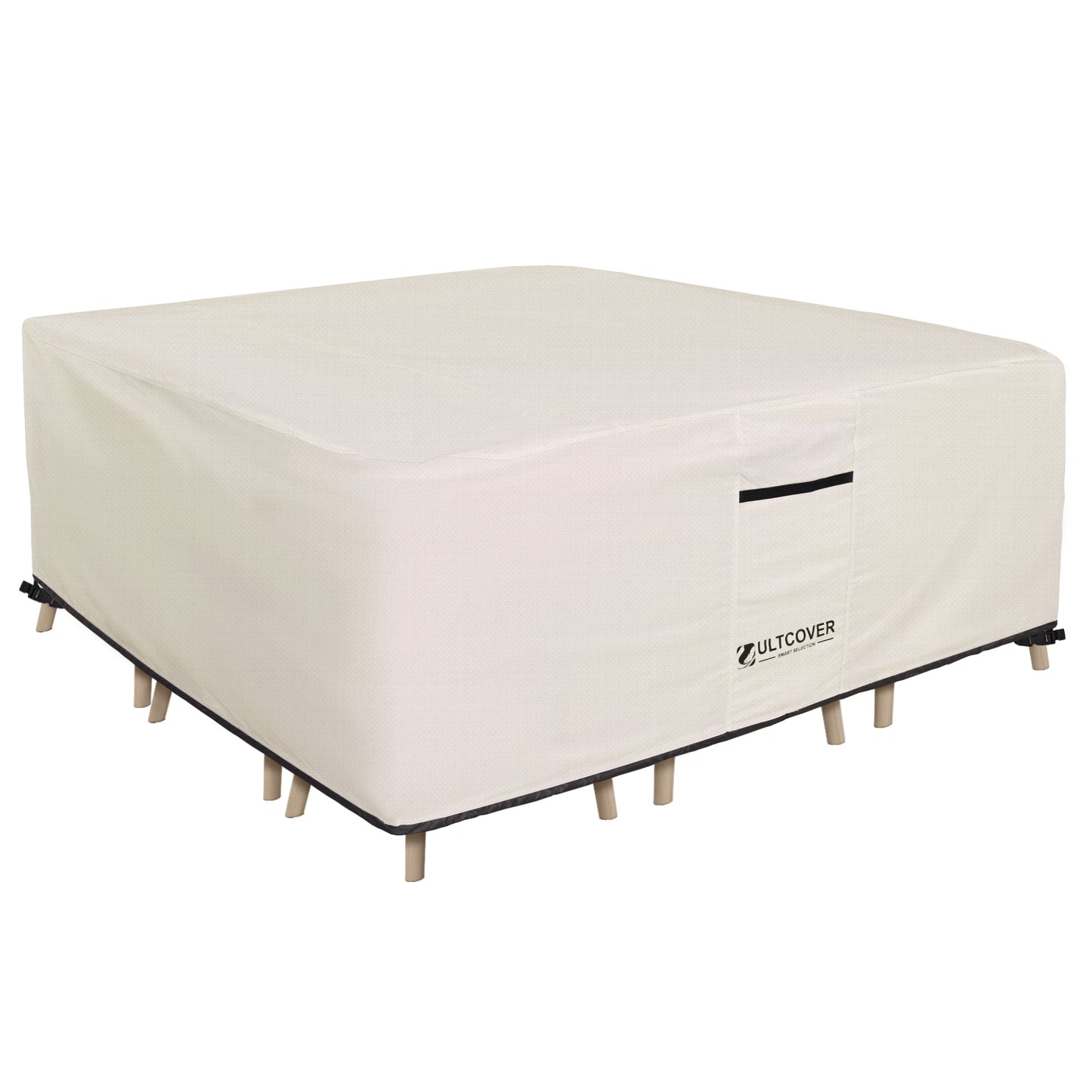 Patio furniture cover for square outdoor table and chair set beige